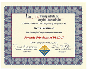 Training & Analytical Labs recognize Kevin Leckerman for completing Forensic Principles of DUID II