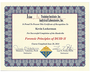 Training & Analytical Labs recognize Kevin Leckerman for completing Forensic Principles of DUID II